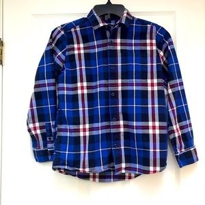 Place Blue/Black/White/Red Plaid Long Sleeved Boys Shirt-Boys 10/12 Large